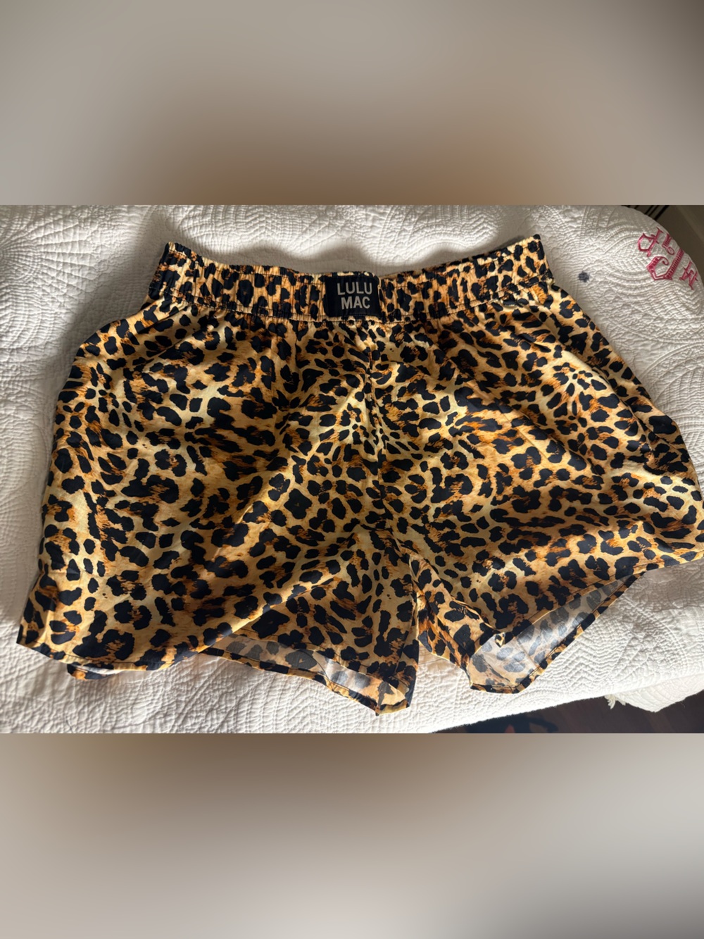 Lulu Mac XXL Leopard Print Boxer Style Cotton Lounge Shorts Animal Print